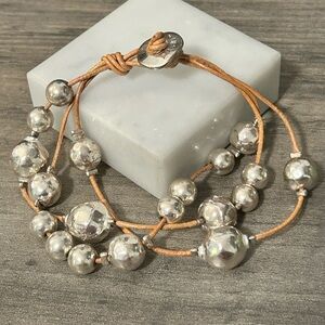 Pilgrim Silver tone Tan chorded bracelet #0064